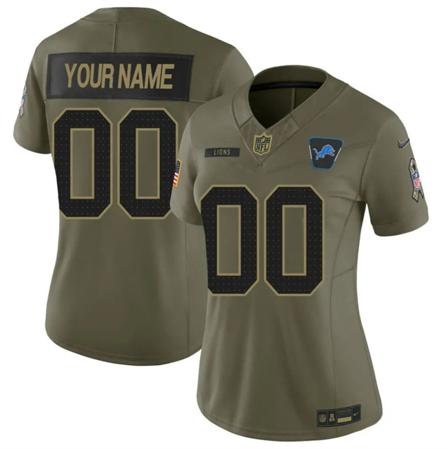 Women's Olive Detroit Lions Active Player Custom 2025 F.U.S.E. Salute to Service Limited Stitched Football Jersey(Run Small)